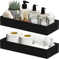 Kitchen Drawer Organizer Bins, Stackable Bamboo Drawer Organizer for Silverware, 2 Pcs Toilet Paper Basket Holder, Wood Bathroom Tray Countertop, Toilet Tank Tray Black 15" x 6" x 2.5"-Ruum Studio Home