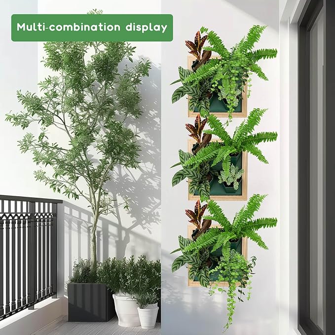 Vertical Wall Planter, 4 Pots Self Watering Living Planters Indoor, Wooden Frame Planter Wall Decoration Home Office (No Screw)-Ruum Studio Home