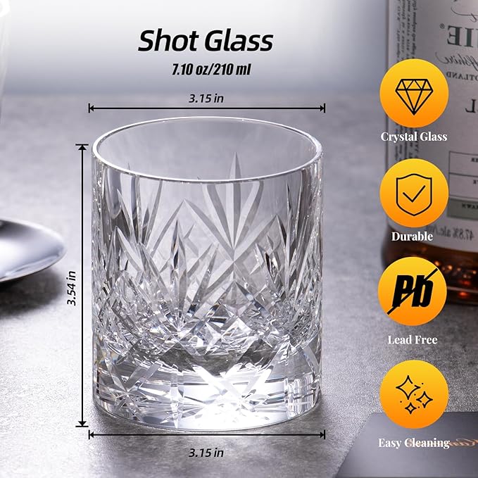 KAMMAK Crystal Whiskey Glasses Set of 2, Handcrafted 7.1oz Old Fashioned Glasses Stemless, Luxury Cocktail Glasses, Hand Blown Scotch Cup for Women, Men Gift for Rocks, Bourbon Barware, Bar-Ruum Studio Home
