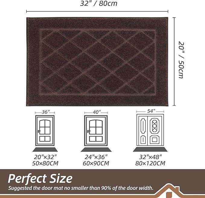 BEQHAUSE Dirt Trapper Door Mat 20" x 32", Doormat Non-Slip Entryway Rugs Washable, Dog Door Mat Stain Resistant and Absorbent Welcome Floor Mat for Front Back Door, Muddy Wet Shoes & Paws, Brown-Ruum Studio Home