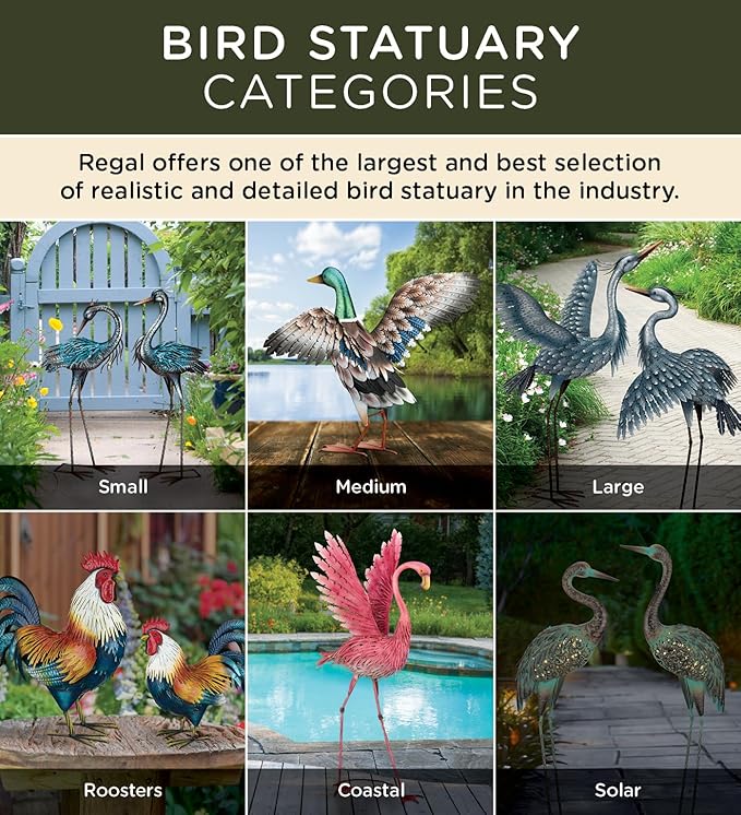 Regal Art & Gift Outdoor Garden Décor, Unique Bird Sculpture, Rustic Metal Bird Statues, Garden Ornaments, Bird Figurine for Lawn, Decorative Sculpture, Heron, Blue, Wings Down, 41"height-Ruum Studio Home