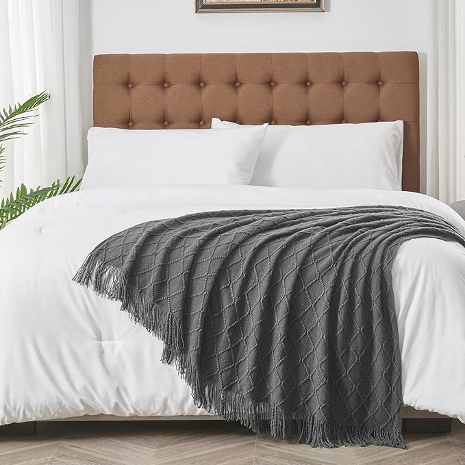 inhand Grey Throw Blanket for Couch and Bed, Soft Living Room Home Decor Knitted Blanket with Tassel, Outdoor Lightweight Breathable Summer Blanket, Farmhouse Warm Woven Decorative, 50"x60"-Ruum Studio Home