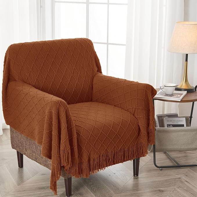 inhand Knitted Throw Blanket for Couch and Bed, Soft Living Room Home Decor Knitted Blanket with Tassel, Outdoor Lightweight Breathable Summer Blanket, Farmhouse Warm Woven Decorative, 50"x60"-Ruum Studio Home