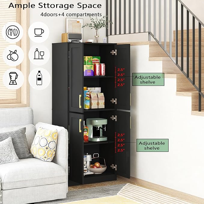 Tall Storage Cabinet with Doors & Shelf for Bathroom, Living Room, Entryway - Black-Ruum Studio Home