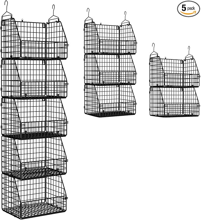 Stackable Wire Storage Baskets for Kitchen Closet Pantry, Hanging Closet Organizers Storage Shelves Organization, Wall Mount Metal Basket Bins, Clothing Vegetable & Fruit Organizer 5 pcs-Ruum Studio Home