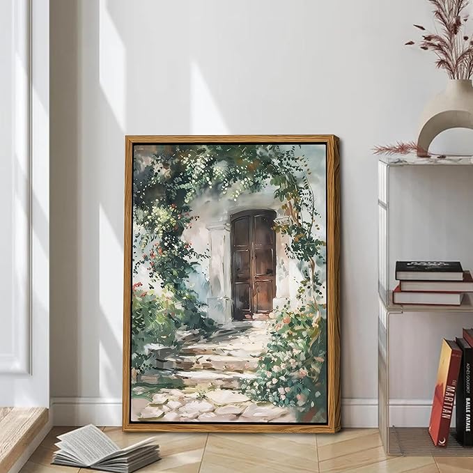 Floating Framed Canvas Vintage Wall Art, Rustic Cottage Spring Garden Oil Paintings Print, Country Floral Pictures Wall Decor for Living Room Bedroom Office Home Decor 12x16 inch-Ruum Studio Home