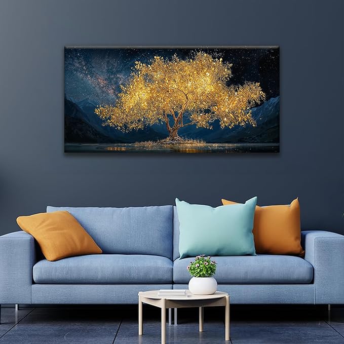 Wall Art For Living Room Gold Tree Of Life Landscape Print Painting Modern Canvas Art Wall Decor Prints Abstract Wall Decor Picture For Bedroom Apartment Office Wall Artwork Can Be Hung 24"X48"-Ruum Studio Home