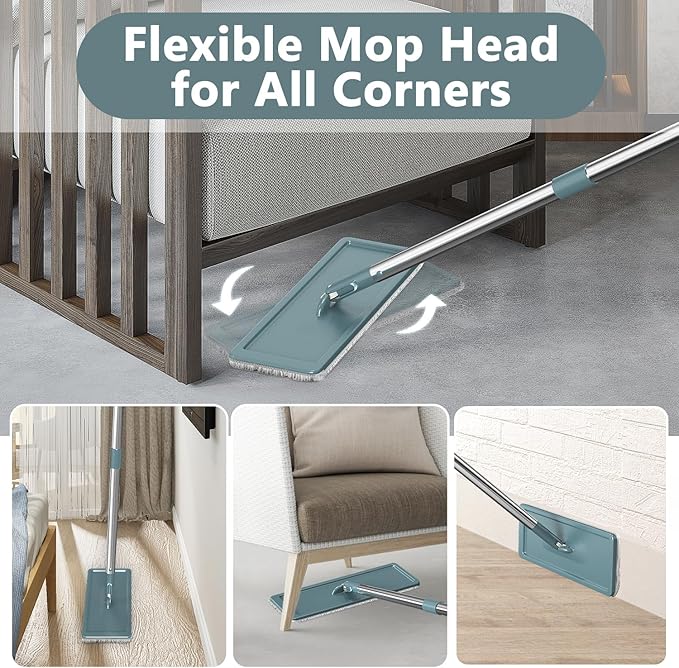 Aifacay Mop and Bucket with Wringer Set, Flat Wall Mop and Bucket Set with 4 Reusable Microfiber Pads, Hand Wash Free Floor Cleaning System Wet and Dry Use for Hardwood Tile Window Corner Baseboard-Ruum Studio Home