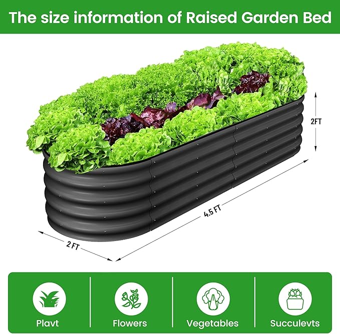 2 Pcs 4.5x2x2ft Oval Raised Garden Bed, Galvanized Raised Beds,Open-Ended Base Metal Raised Planter Beds,Garden Bed Outdoor,Planter Raised Boxes for Vegetables, Flowers,Tool-Free Asse,Gray-Ruum Studio Home