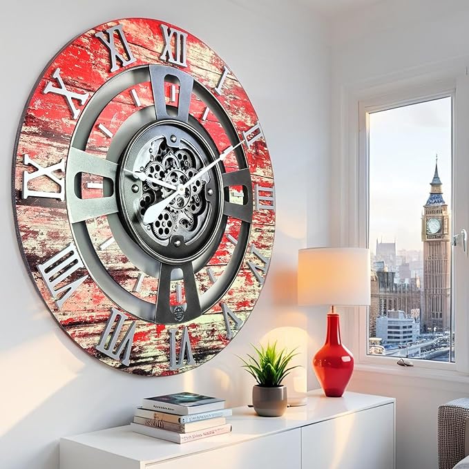 The Gears Clock Real Moving Gear Wall Clock England Line (Red Lava, 36 inches (90 cm))-Ruum Studio Home