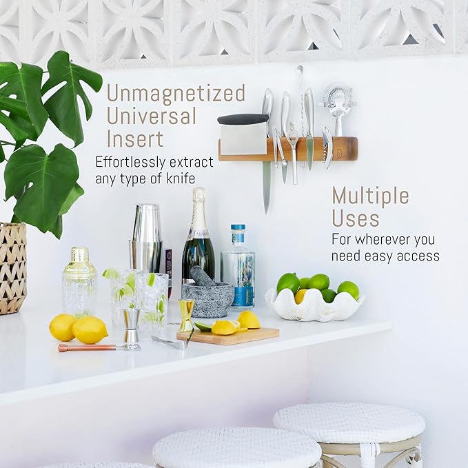 Premium 10 inch Magnetic Knife Holder for Wall with 2x Storage & Charming Wood - Knife Magnetic Strip, Under Cabinet Magnet Knives Storage - Magnet Strip Rack Kitchen Utensil Holder Organizer Tool-Ruum Studio Home