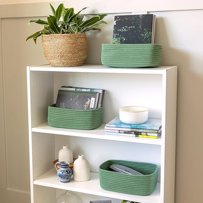 NaturalCozy 11.8"x8"x4.5” Rectangle Storage Baskets for Shelves 3 Pack | Cotton Rope Woven Small Baskets for Organizing | Small Storage Bins for Nursery, Bathroom, Closet, Shelf, Decorative, Gift-Ruum Studio Home
