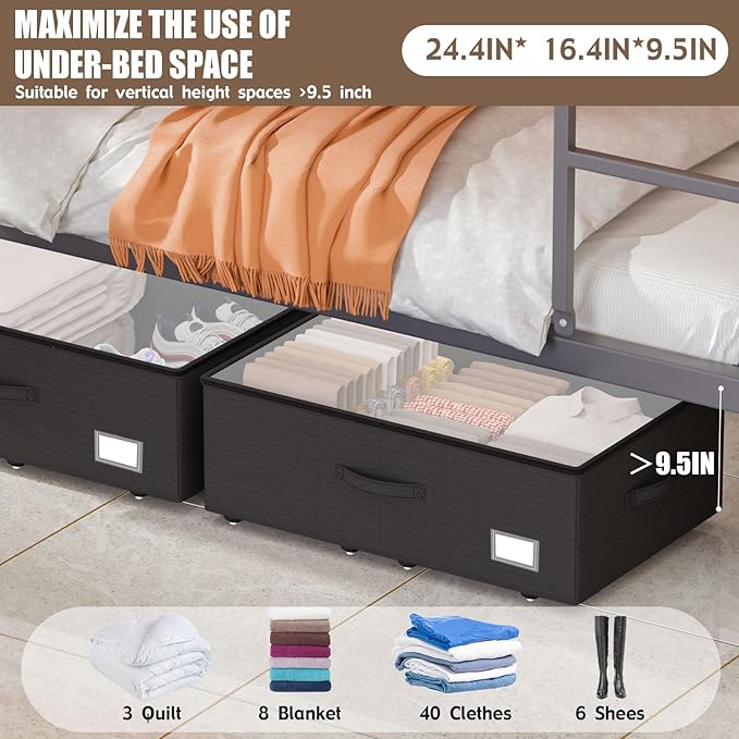Underbed Storage Bins With Wheels, No Assemble Required 10 inches Height Large Capacity Rolling Underbed Shoe Storage Containers，Dorm Underbed Storage Drawers-Ruum Studio Home