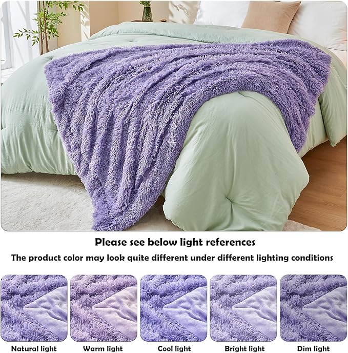 GONAAP Fuzzy Faux Fur Throw Blanket Lavender Super Soft Cozy Plush Fuzzy Shaggy Blanket for Couch Sofa Bed (Lavender, Throw(50"x60"))-Ruum Studio Home