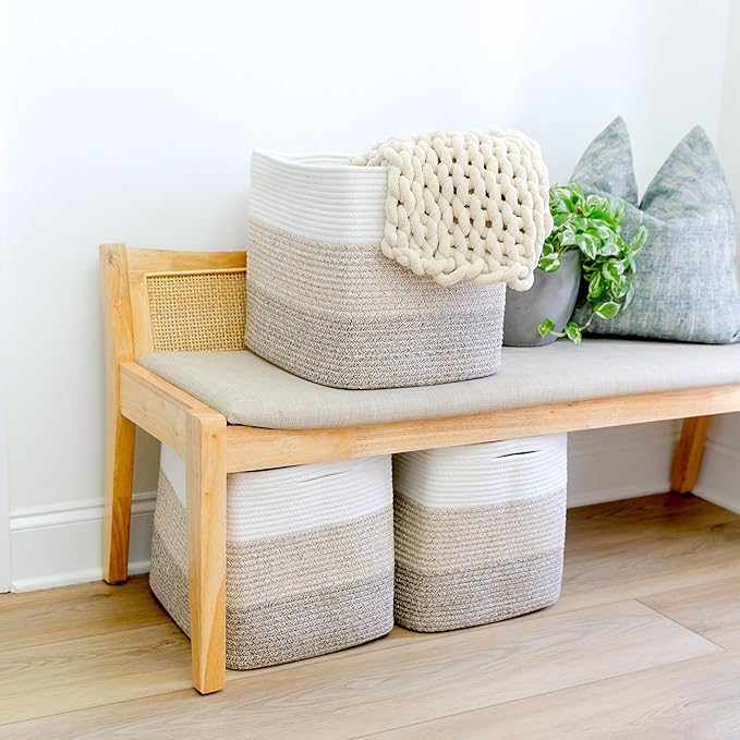 NaturalCozy 13x15x13 Kallax Storage Cubes Bins, 3 Pack | Cotton Rope Cube Storage Bin Woven Baskets for Organizing | Kallax Insert Storage Baskets for Shelves Organizer, Kids Toy, Closet Baby Nursery-Ruum Studio Home