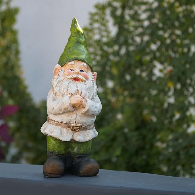 Alpine Corporation - 12" Tall Outdoor Garden Gnome Yard Statue Decoration – Playful Resin Gnome with Earthtone Colors - Durable, Weatherproof Lawn Sculpture for Patio, Deck, Yard-Ruum Studio Home