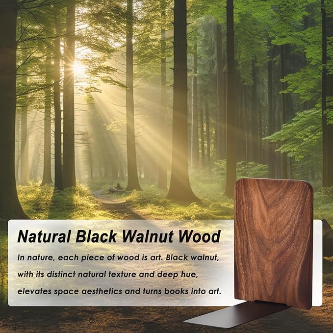 Book Ends, Black Walnut Wooden Bookends for Shelves - Heavy Duty Non-Slip Book Organizers, Upgraded Large Decorative Bookend Holders for Home, Kitchen, Office, Set of 2, Large-Ruum Studio Home