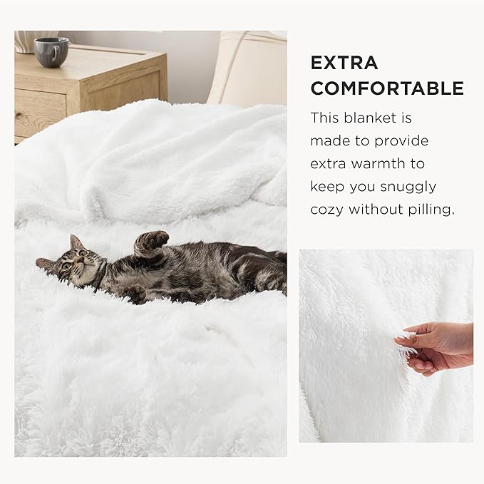 Bedsure GentleSoft Fluffy White Blankets Queen Size for Bed, Thick Sherpa Faux Fur Fleece Fuzzy Plush Winter Warm Heavy Soft Queen Blankets, Bedroom Decor White Gifts Cozy Gifts for Women Men, 90x90-Ruum Studio Home
