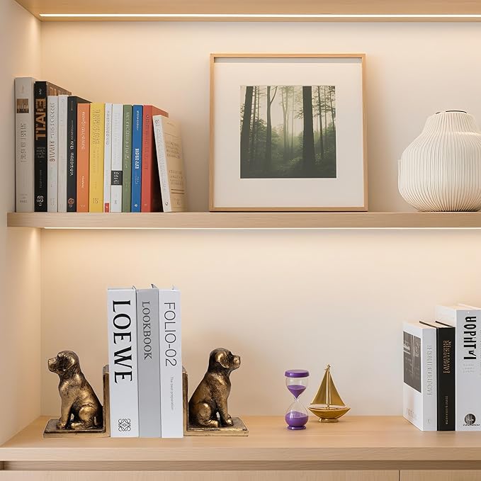 Book Ends for Shelves to Hold Books Heavy Duty,Decorative Bookend for Bookshelf Décor,Cute Animal Dog Book Stopper Labrador Retriever Statues for Home, Office Desk Decoration,1pair-Ruum Studio Home