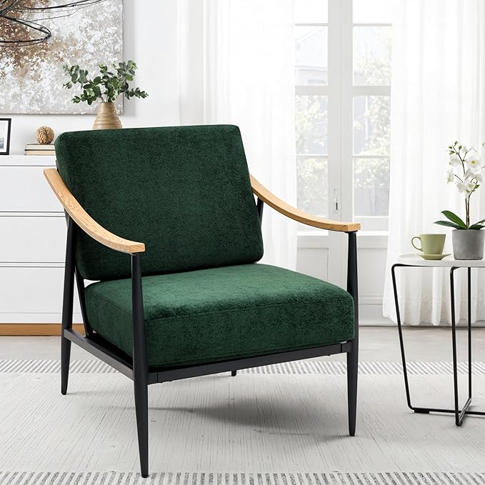 Modern Accent Chair for Living Room Bedroom Mid Century Arm Chair Upholstered Office Accent Chair Comfy Waiting Room Chair with Metal Frame, Green-Ruum Studio Home
