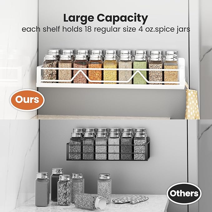 16.9 Inch Wide Large Capacity Magnetic Spice Rack for Refrigerator, 4 Pack Metal Fridge Shelf, White-Ruum Studio Home