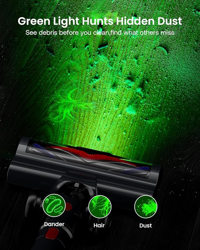 Cordless Vacuum Cleaner for Home, Upgraded 60Kpa Powerful Suction Pet Hair Vacuum with 70min Runtime, Green LED Light for Hardwood Floors & Carpet, Self-Standing Rechargeable Stick Vacuum-Ruum Studio Home