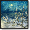 Framed Wall Art Bathroom Décor Modern Floral Tree Canvas Picture Plum Blossom Starry Night Flower Canvas Print Abstract Lake Blue Teal Yellow Painting for Modern Living Room Bedroom Office Décor Small-Ruum Studio Home