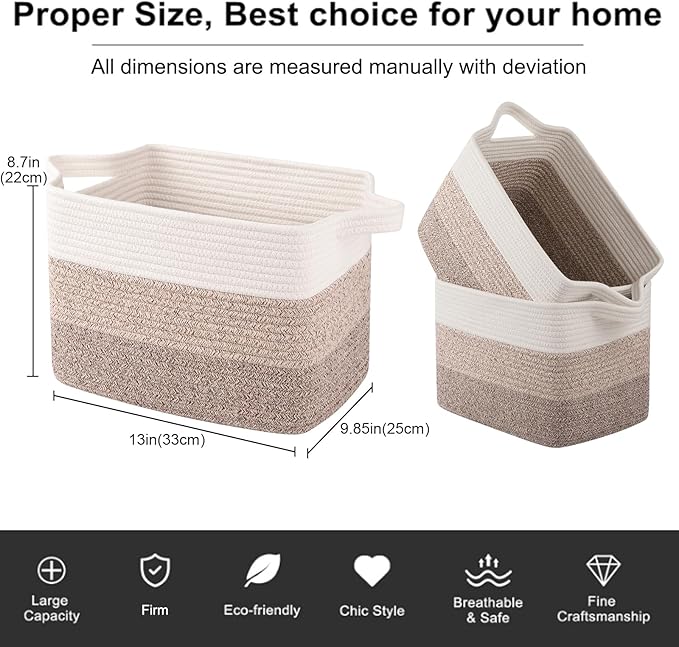 OIAHOMY Storage Basket, Woven Baskets for Storage, Cotton Rope Basket for toys,Towel Baskets for Bathroom - Pack of 3, Gradient Yellow-Ruum Studio Home