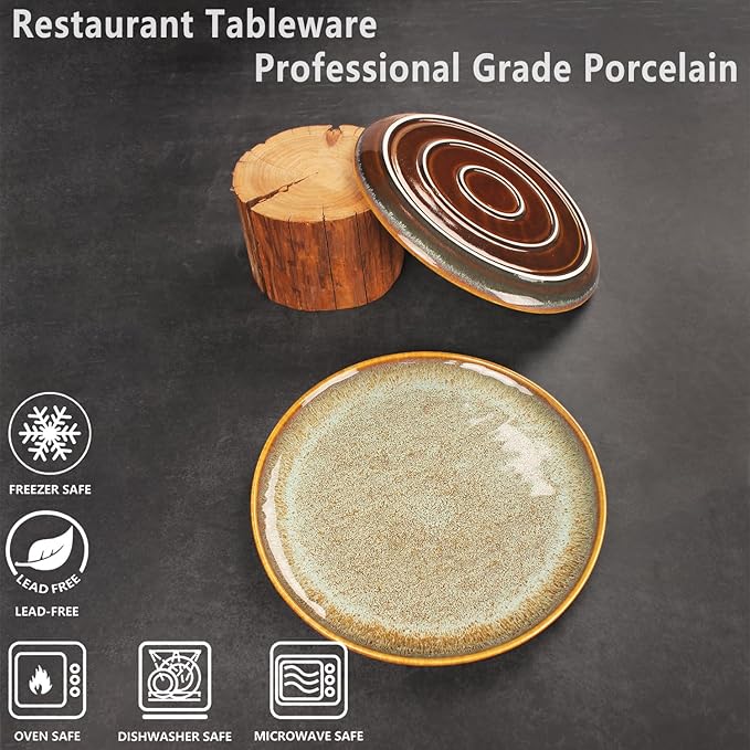 Ceramic Dinner Plates Dish Set,Set of 4,for Lunch snacks -Microwave Oven & Dishwasher Safe,Scratch Resistant,Dinnerware Kitchen Porcelain Serving Dishes 10 Inch Round-Ruum Studio Home