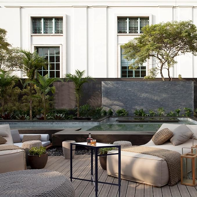 Black End Table, Rectangle Side Table with Mirrored Top, Modern Metal End Table, Small Narrow Side Table for Living Room, Balcony, 22" L x 12.4" W x 24" D-Ruum Studio Home