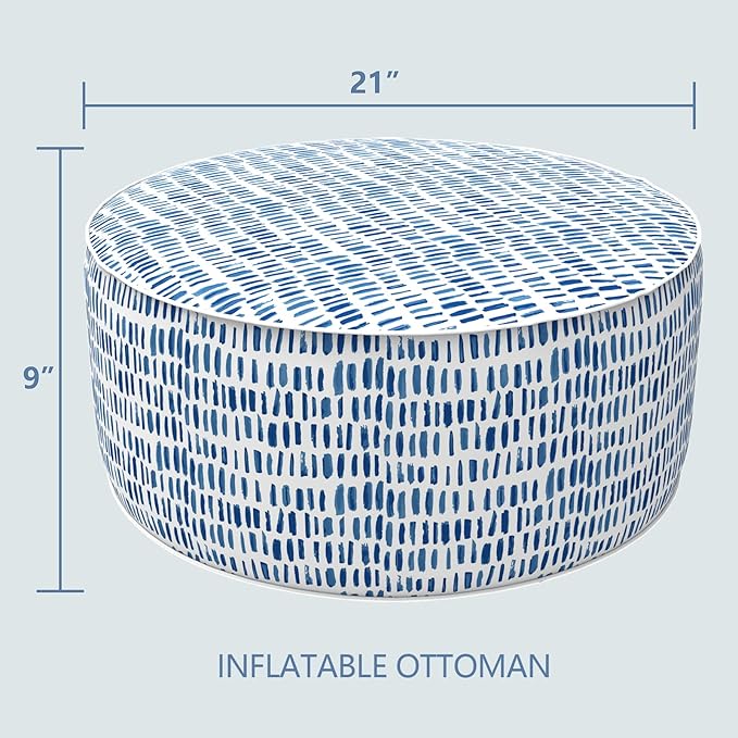 LVTXIII Outdoor Inflatable Ottoman Stool, Patio Water Repellent Footrest Stool with Handle, Portable Outside Round Ottoman for Patio Garden, Camping or Home Use, 21"x21"x9", Blue Pebble-Ruum Studio Home