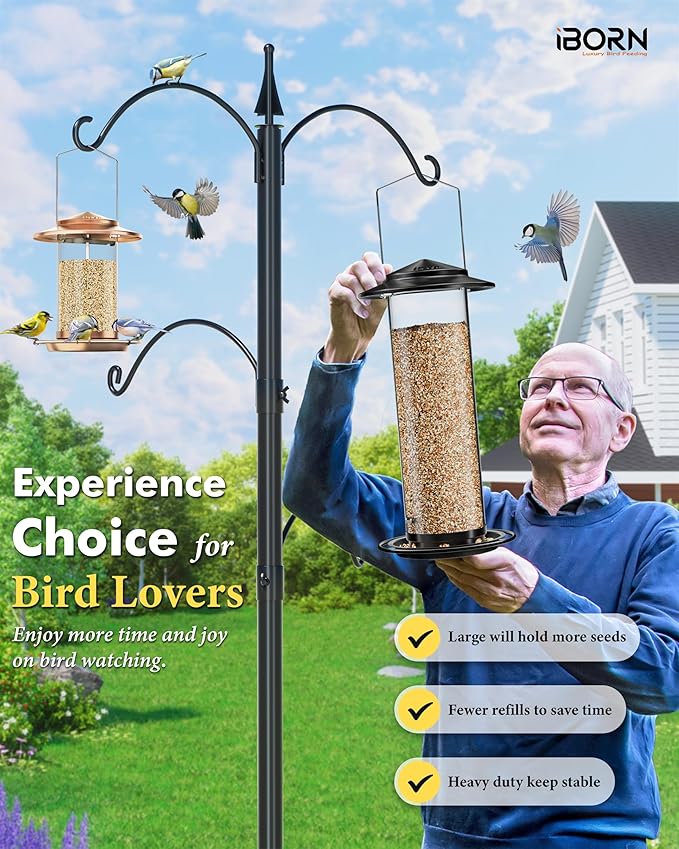 iBorn Metal Bird Feeder for Outside Hanging,Wild Bird Feeders for Cardinal,18cm Large Roof&Green,42CM Long,4.5lb High-Capacity(Seed is not Included)-Ruum Studio Home