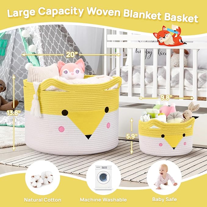 Large Baby Basket Toy Storage 3 Pack, (20"x13.8") Woven Baby Laundry Basket Blanket Basket, Stuffed Animal Storage, Baby Gift Basket Empty, Toy Basket for Kids, Dog, Cat.-Ruum Studio Home
