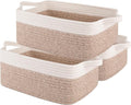 OIAHOMY 3 Pack Storage Baskets for Organizing, Woven Cotton Rope Basket for Shelves, Closet Organizer Bins with Handles, Rectangle Toy Organization, 13.78''×9.84''×5.5'', Brown & White-Ruum Studio Home