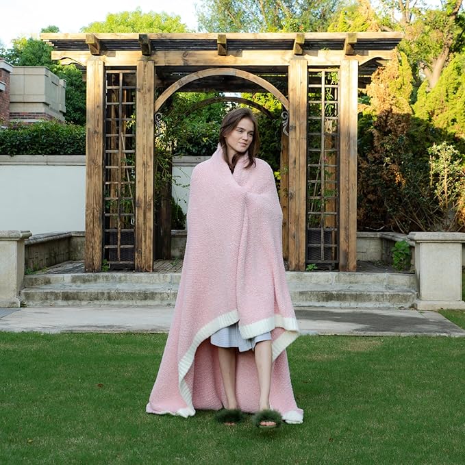 Snuggle Sac Buttery Pink Throw Blanket for Couch, Reversible Super Soft Knitted Blankets, Warm Cozy Knit Fuzzy Plush Lightweight Throws Dupes for Sofa, Bed, Picnic, Pink, 50 x 70 inches-Ruum Studio Home