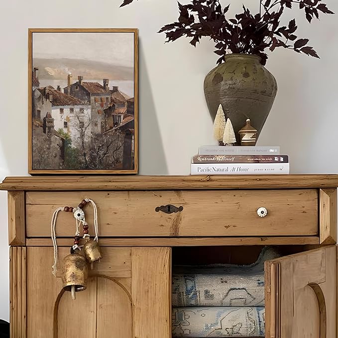 Floating Framed Vintage Canvas Wall Art, European Country Towns Wall Decor Oil Paintings Artwork, Rustic Farmhouse Posters Prints Pictures for Living Room Hallway Bedroom 8x10 inch-Ruum Studio Home