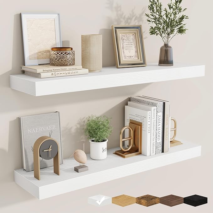 fuqing Floating Shelves for Wall, Bathroom Shelf Wall Mounted for Storage, Shelves with Invisible Bracket for Bedroom, Kitchen, Living Room, Farmhouse Small Book Shelf, 30 Inch Set of 2, White-Ruum Studio Home
