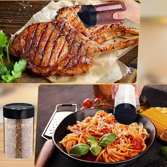 30 Pack 8.4 oz Plastic Spice Jars with Black Cap Empty Clear Plastic Spice Bottle Containers Reusable Seasoning Jars with Shaker Lids for Kitchen Storing and Dispensing Salt Powders-Ruum Studio Home
