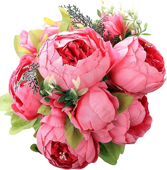 Duovlo Springs Flowers Artificial Silk Peony Bouquets Wedding Home Decoration,Pack of 1 (Spring Pink)-Ruum Studio Home