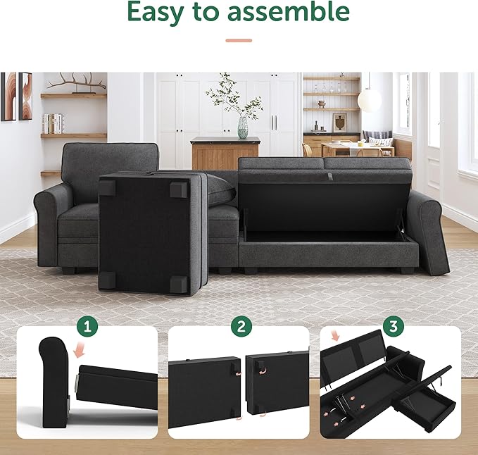 HONBAY Sectional Sofa with Storage Seat U Shaped Couch with Reversible Chaise Convertible Sectional Couches for Living Room,Dark Grey-Ruum Studio Home