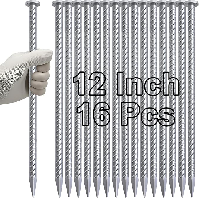 VVOKGO 12 Inch Rebar Stakes Metal Asphalt Anchoring Spikes Ground (16pcs), 1/2 Inch Diameter Galvanized Landscape Anchors Heavy Duty for Speed Bump, Handicap Threshold Ramps, Parking Limits Curb, Tarp-Ruum Studio Home