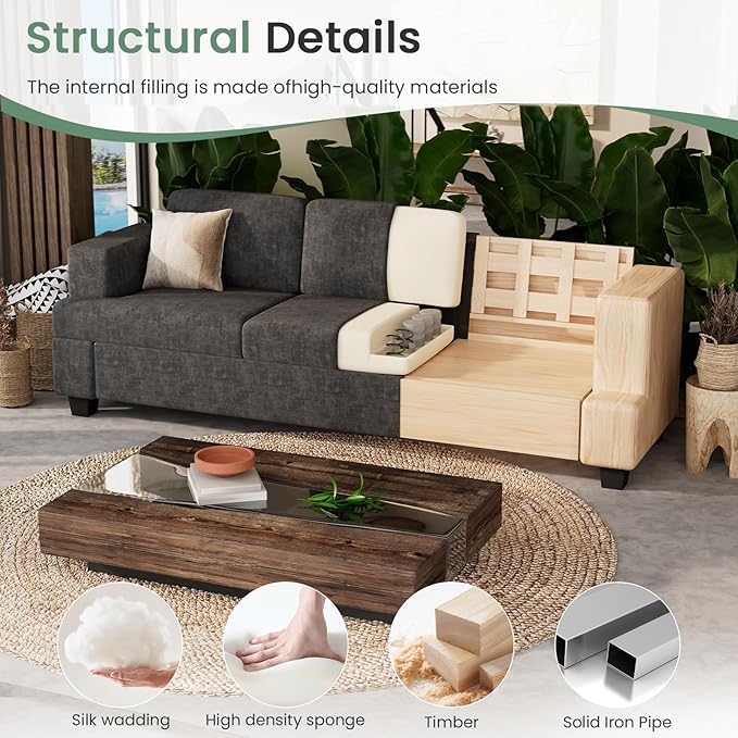 Sofa, 63” Comfy Loveseat Sofa with Deep Seats, Couch for Living Room, Modern Sleeper Couch, Dark Grey Chenille-Ruum Studio Home