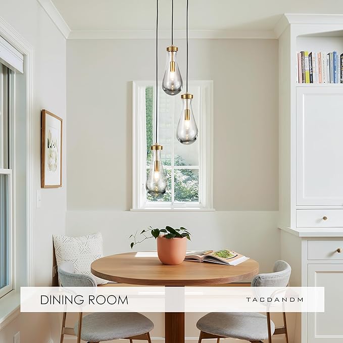 3-Light Raindrop Pendant Light Fixtures, Brass Glass Pendant Lighting, Teardrops Modern Hanging Light for Entryway Foyer Kitchen Island Dining Living Room Hallway-Ruum Studio Home