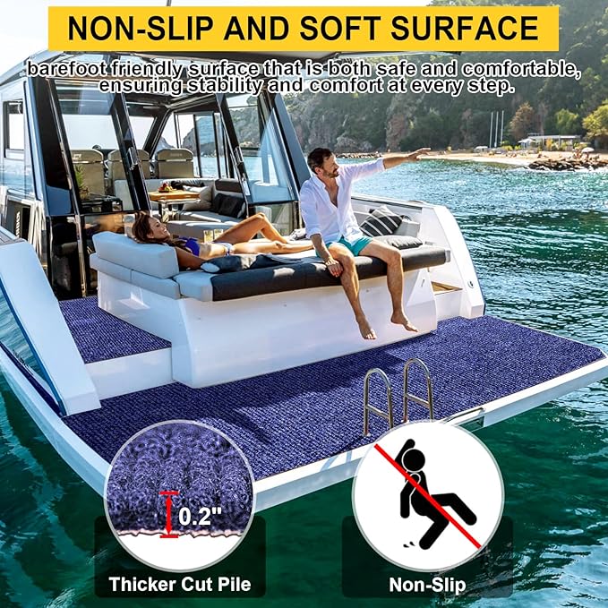 Marine Carpet,6 FT x 23 FT Deep Blue Indoor Outdoor Carpet 0.2" Thick Boat Carpet with Water-Proof TPE Backing, Non-Slide Outdoor Marine Carpet Roll for Home, Patio, Porch, Deck-Ruum Studio Home