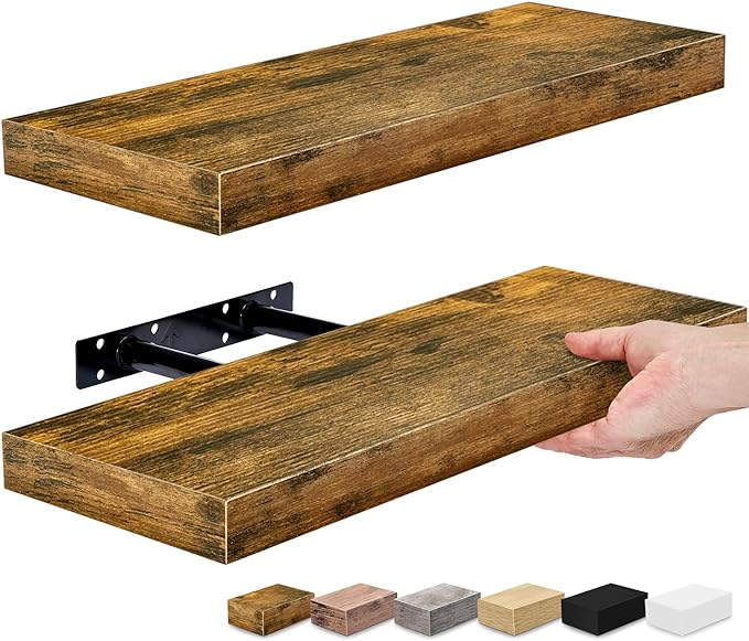 Sorbus Floating Shelves for Wall, Bathroom Shelves Wall Mounted for Kitchen, Bedroom, Bathroom Storage Over Toilet, Hanging Book Shelf for Home Decor Living Room (Rustic Brown, 2 Pack)-Ruum Studio Home