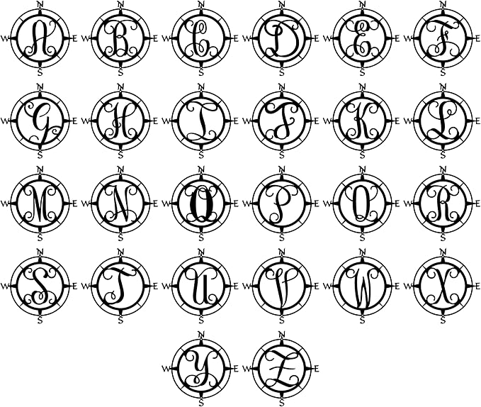 Metal Compass Letter Monogram | Wall Monogram Sign | Nautical Decor | Rustic Compass letter Decor | Wedding Gift, Steel Compass-Ruum Studio Home