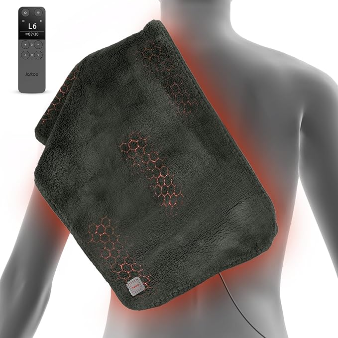 Nano Heating Pad Pain Relief, Far Infrared Heating Electric Pad for Period Cramps Back Neck, Washable, Car, Portable, for Women Mom Elder,12V Safe, Remote 6 Heat&Time(12"x24", Grey)-Ruum Studio Home