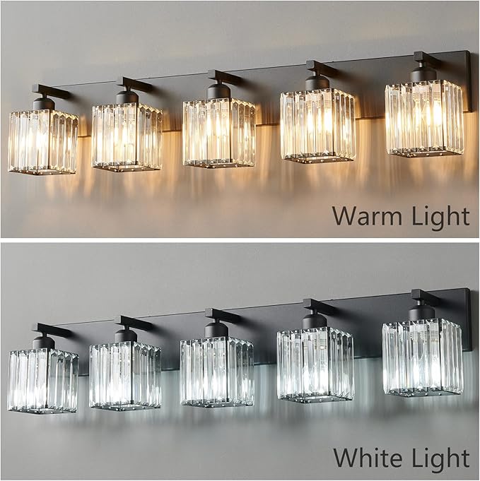 Modern Black Crystal Bathroom Vanity Light - 5-Lights Wall Light Fixtures-Ruum Studio Home
