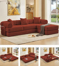 107" Oversized Convertible Sleeper Sofa Bed, Corduroy L Shape Sectional Couch, Folding Sofa Bed with Side Pocket, Modern Cloud Floor Mattress Couch, Modular Sofa for Living Room, Red-Ruum Studio Home