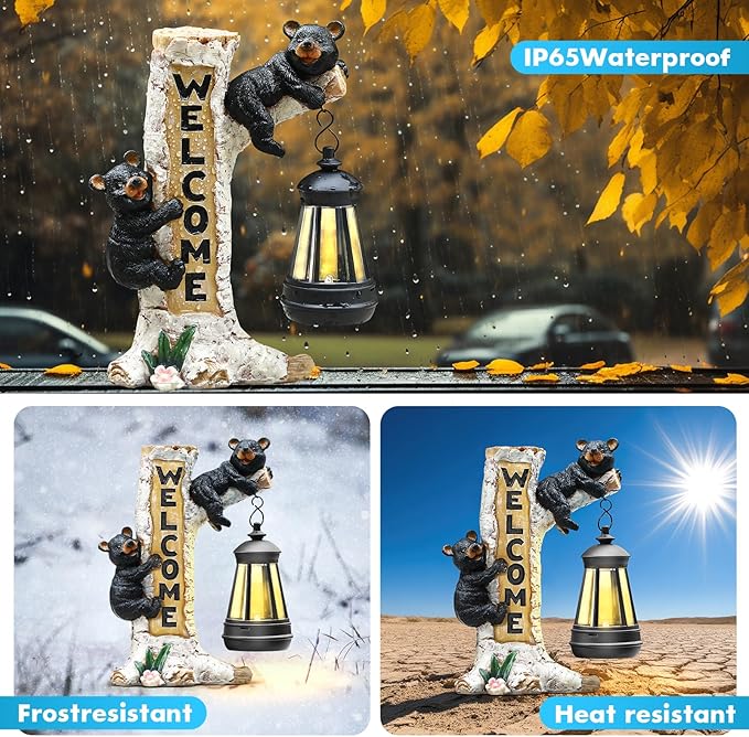 Json Garden Bear Statue with Solar LED Lantern, Gifts for Mom Yard Art, Whimsical Figurine Large Sculpture Lighted Outdoor Mother's Day Spring Decorations for Lawn, Porch-Ruum Studio Home